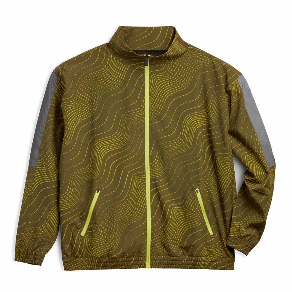 TomboyX Green and Yellow Windbreaker with Stand-Up Collar & Solid Yellow